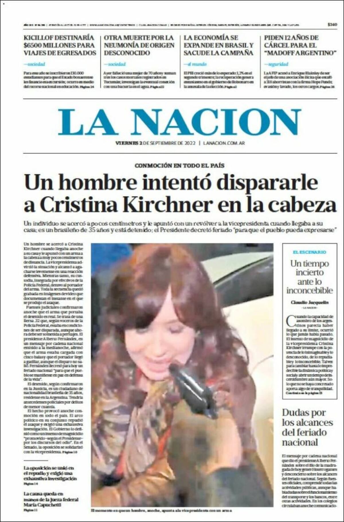 La tapa sobre el ataque de Cristina.