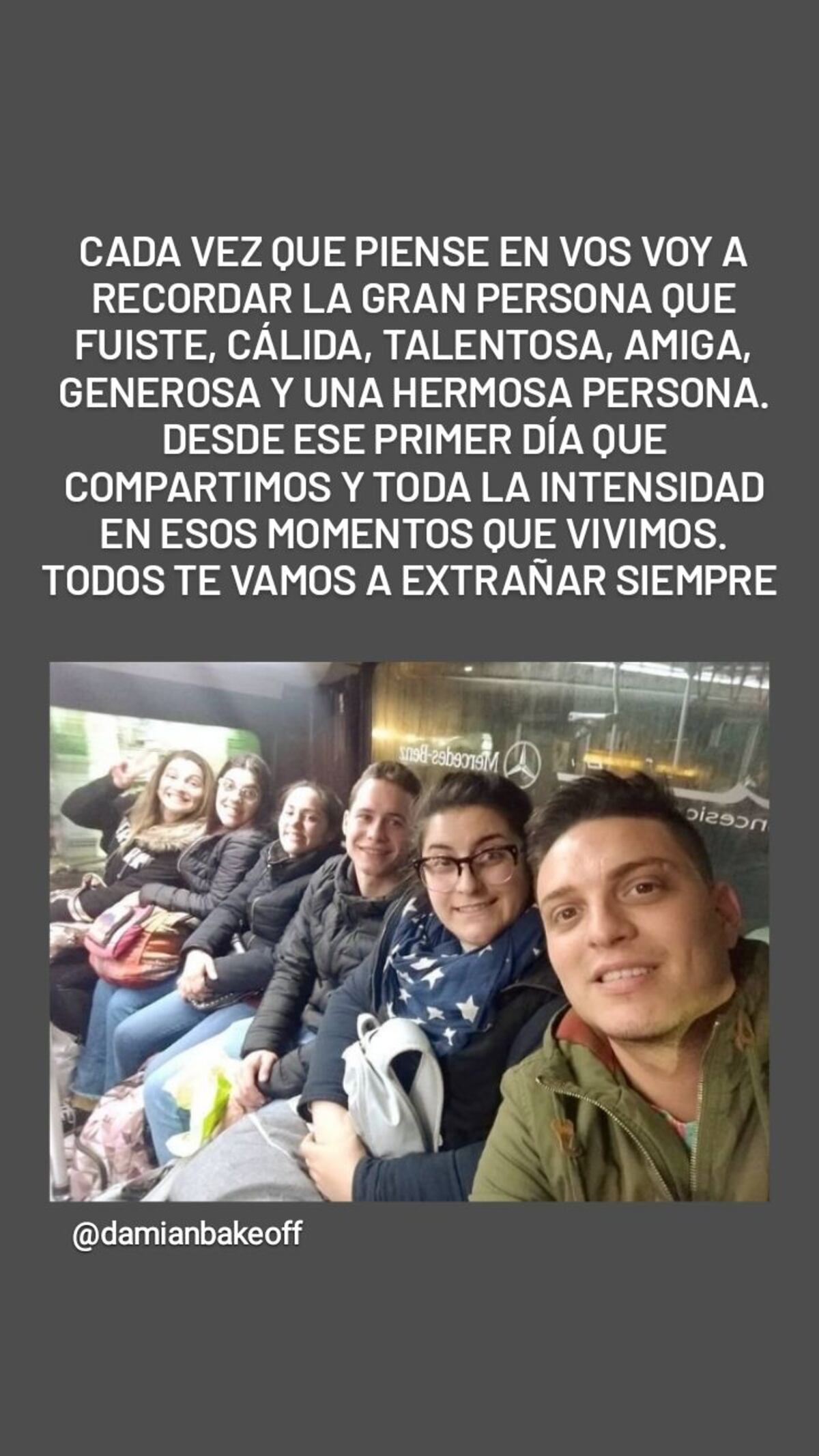 Damián Basile, muy conmovido con la partida de su excompañera de reality show. (Instagram @damianbakeoff)