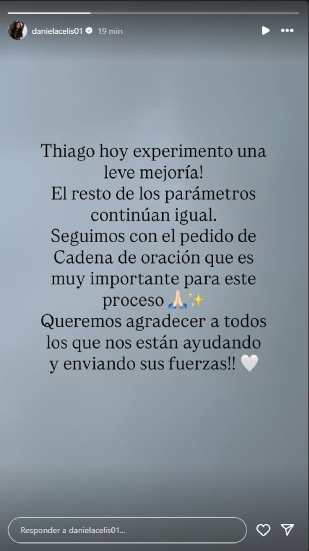 Daniela actualizó el estado de salud de Thiago (Foto: Instagram)