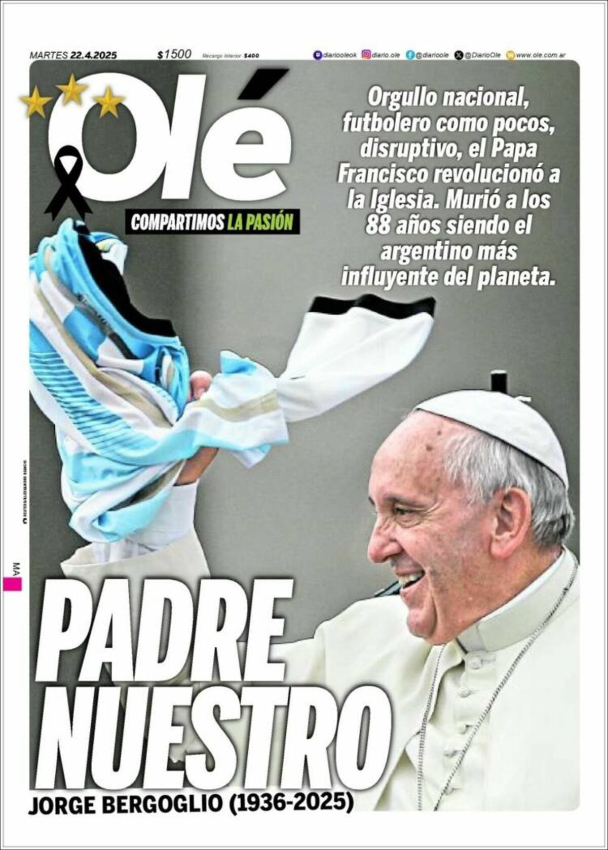 Las tapas de los diarios de Argentina y el mundo por la muerte del papa Francisco.