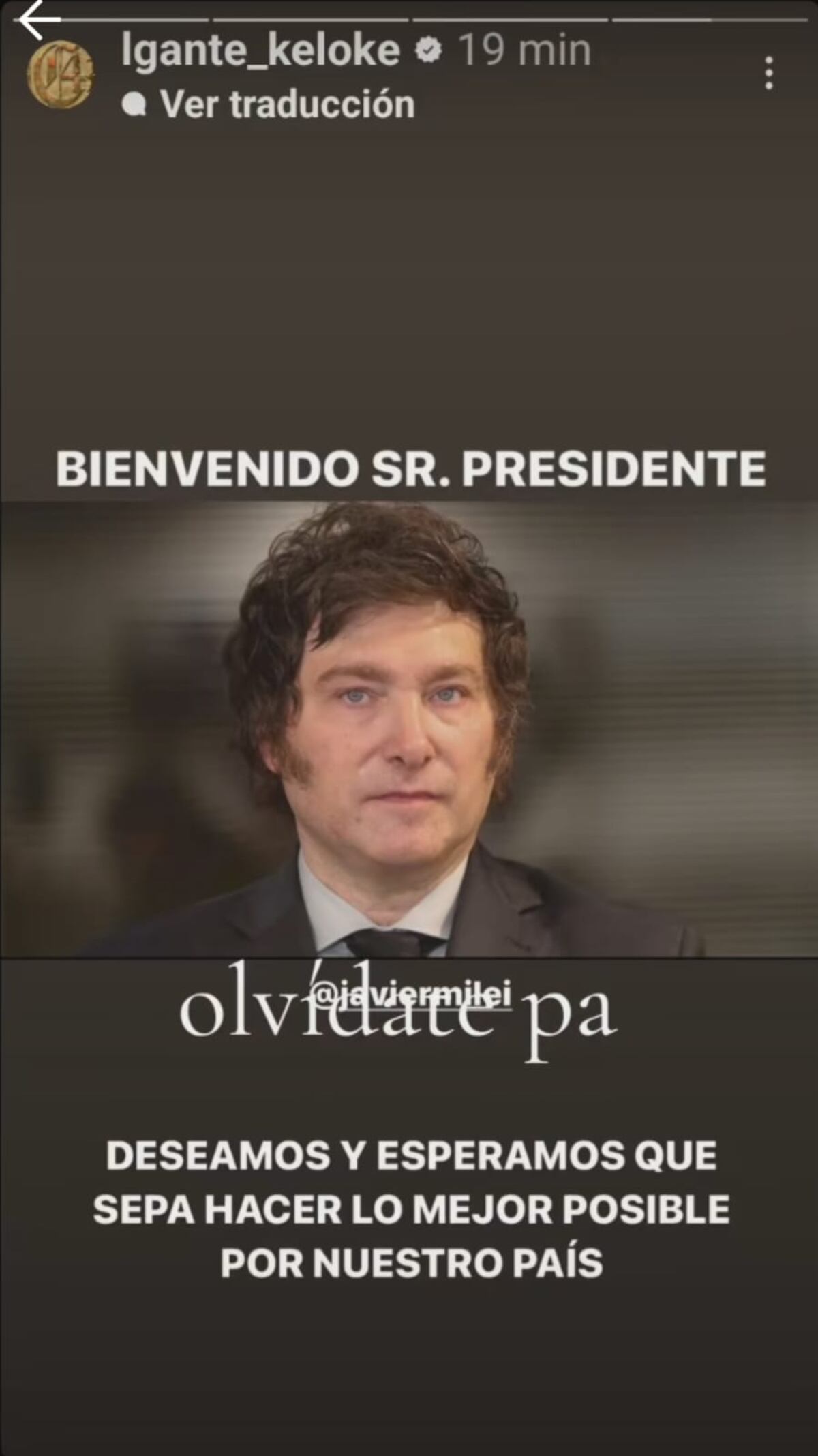 L-Gante le dio la bienvenida a Milei como el nuevo presidente (Captura de pantalla)