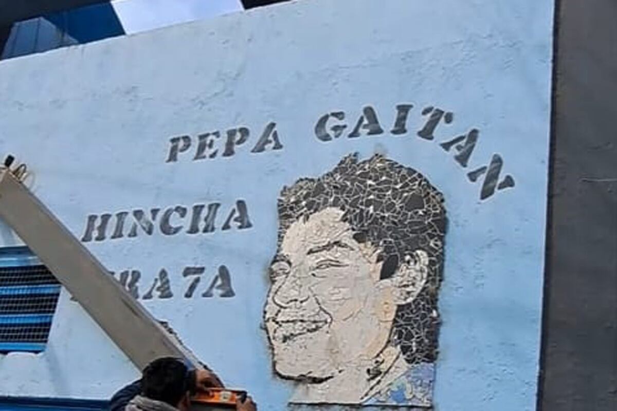 Pepa Gaitán, histórica exjugadora de Belgrano, en uno de los murales del estadio de Belgrano. (La Voz)