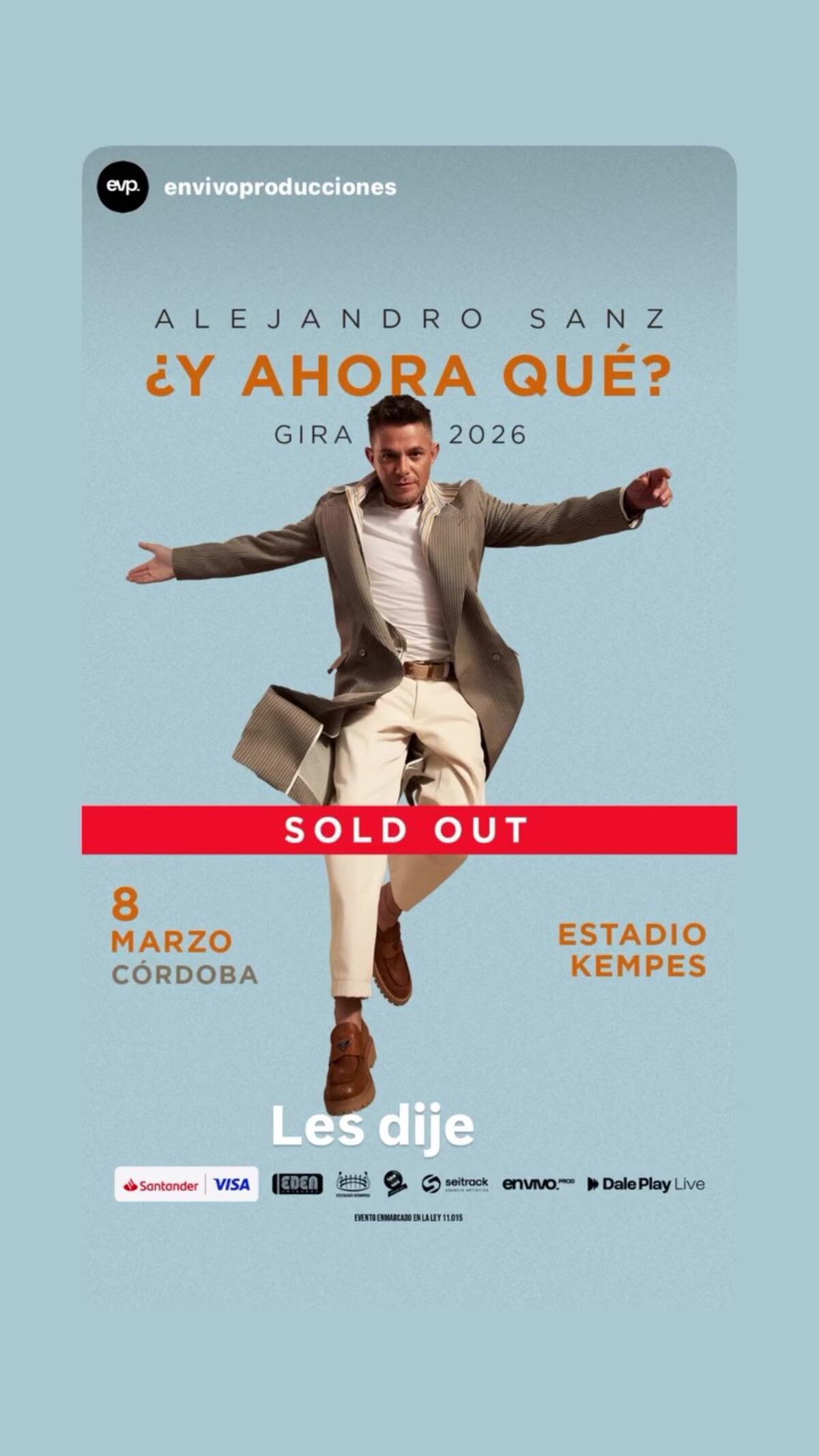 José Palazzo confirma el sold out de Alejandro Sanz en Córdoba.