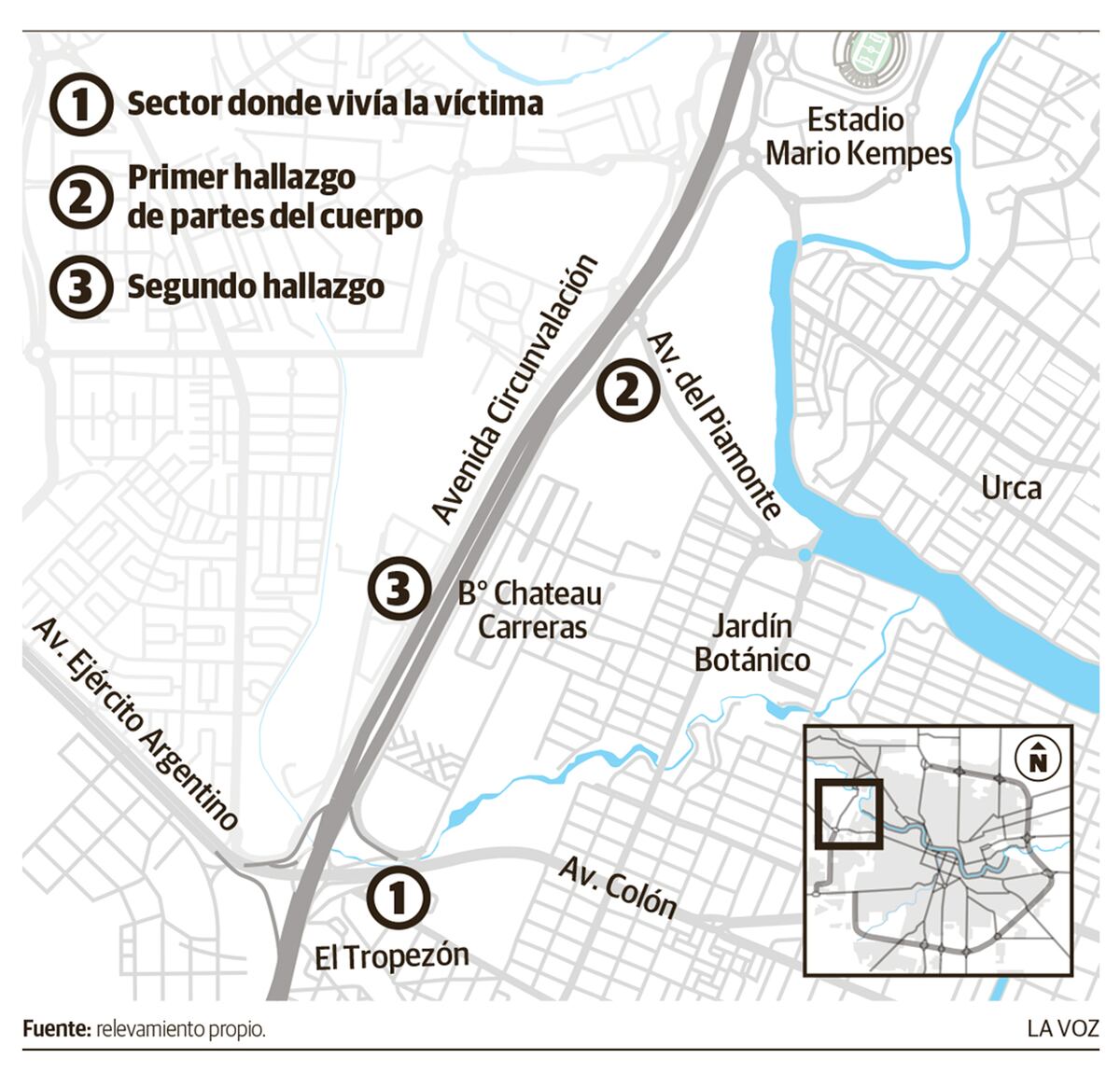 Sector donde vivía la víctima, y donde hallaron los restos del cuerpo. (La Voz)