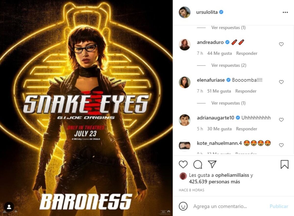 El posteo de Instagram de Úrsula en el que revela la fecha de estreno de Snake Eyes: el origen