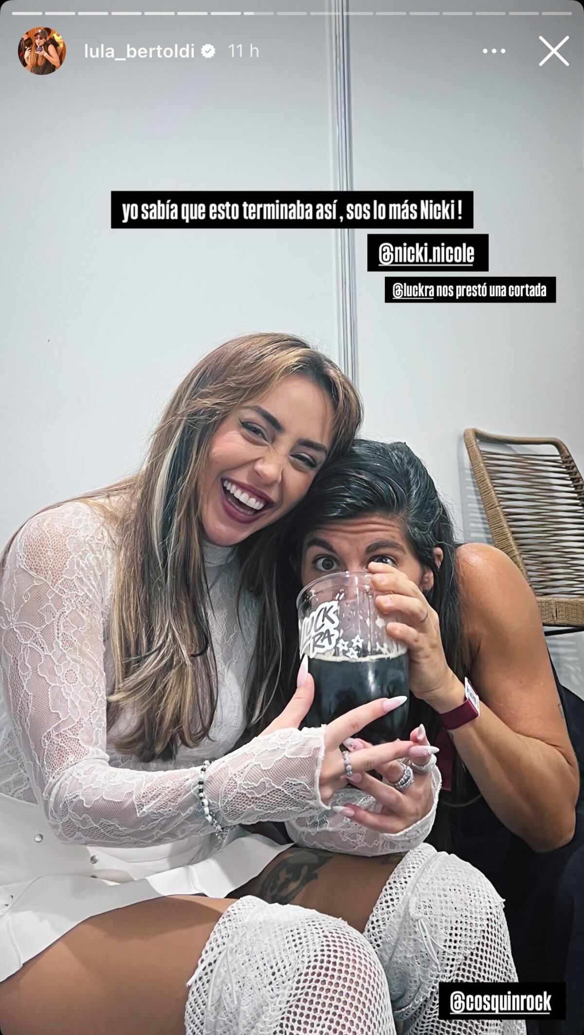Cosquín Rock 2025: Nicki Nicole invitó a Lula Bertoldi para interpretar "Venganza" y "Mamichula" y después celebraron con un fernet de la mano de Luck Ra (Captura de pantalla)