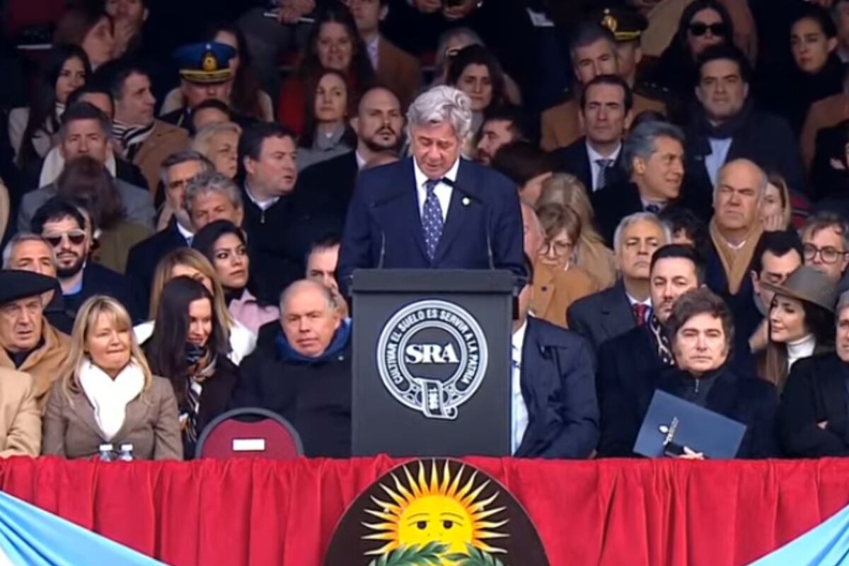 Pino, titular de la SRA, antes del discurso de Milei (Captura de video).
