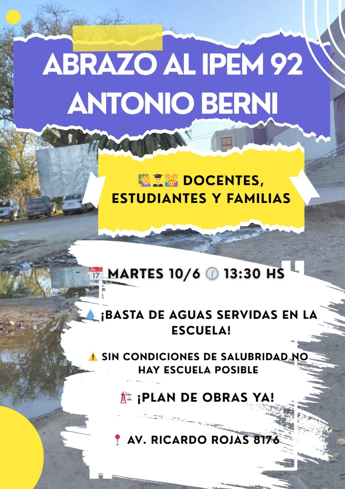 La comunidad educativa del Ipem 92 convoca a un abrazo solidario.