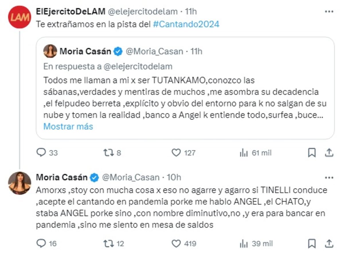 Moria Casán, filosa contra Pampita por recurrir a Susana Giménez para hablar de su separación (Captura de pantalla)