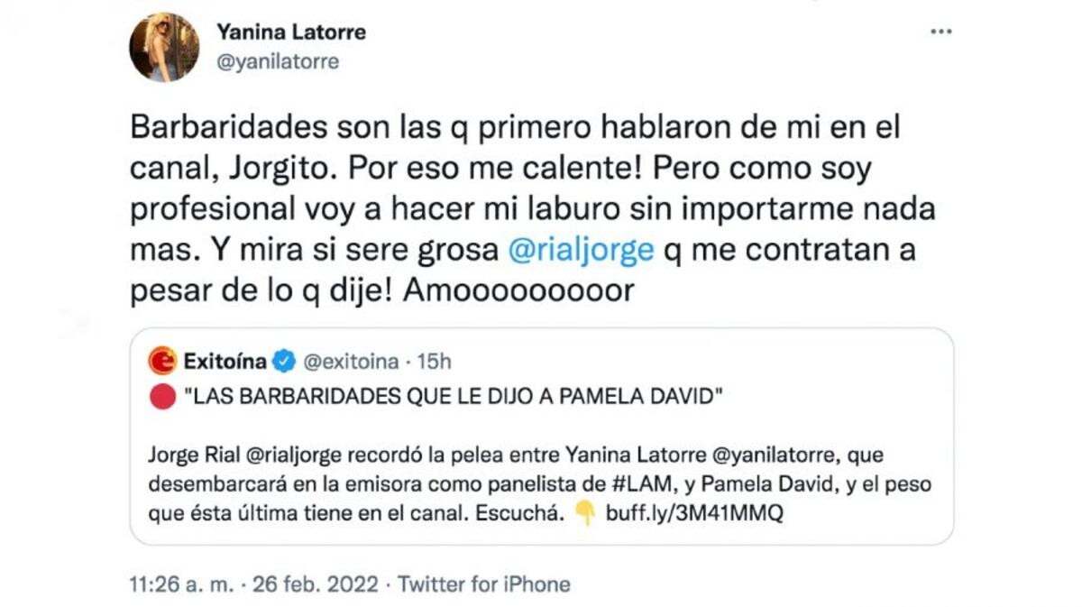 El tuit de Yanina Latorre contra Jorge Rial