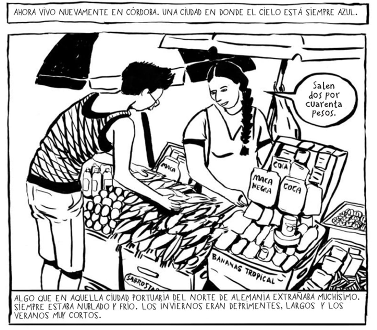 Viñeta de Volver, novela autobiográfica de Nacha Vollenweider.