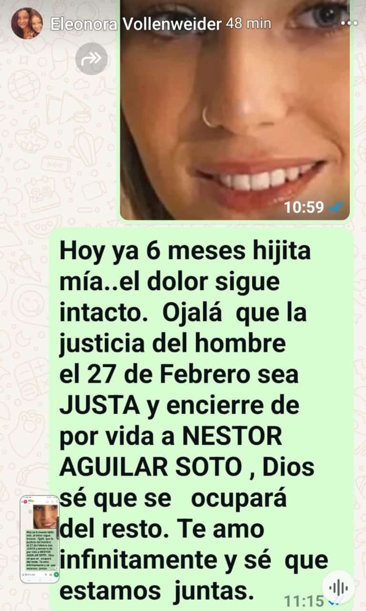 El mensaje de la madre de Catalina Gutiérrez a 6 meses del crimen. (Gentileza: Familia Gutiérrez)