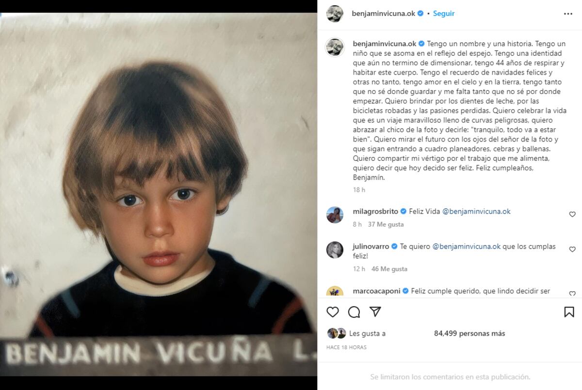 La reflexión del actor. (Instagram Benjamín Vicuña)