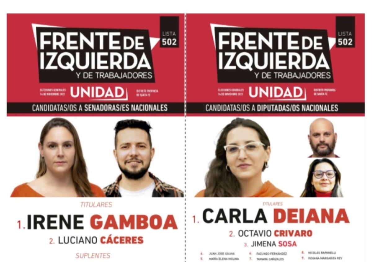 Boleta del Frente de Izquierda Santa Fe