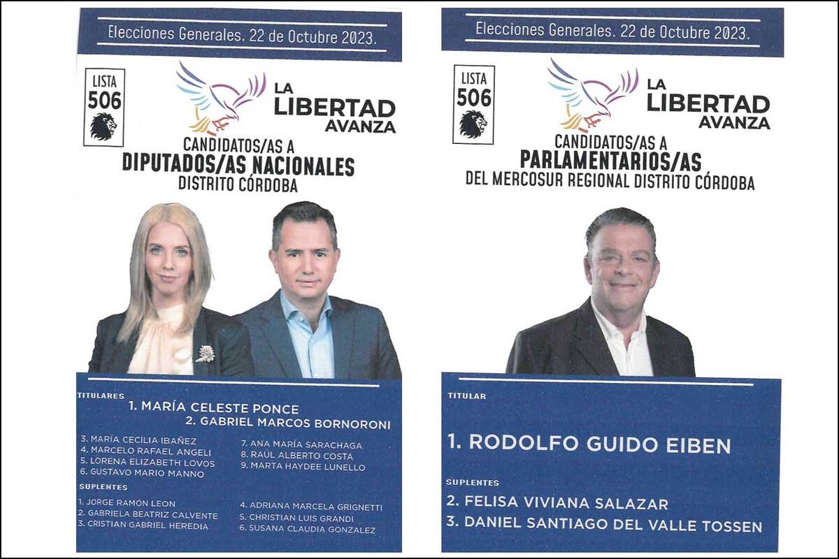 Elecciones 2023: boleta para las generales nacionales del La Libertad Avanza en Córdoba. (La Voz)
