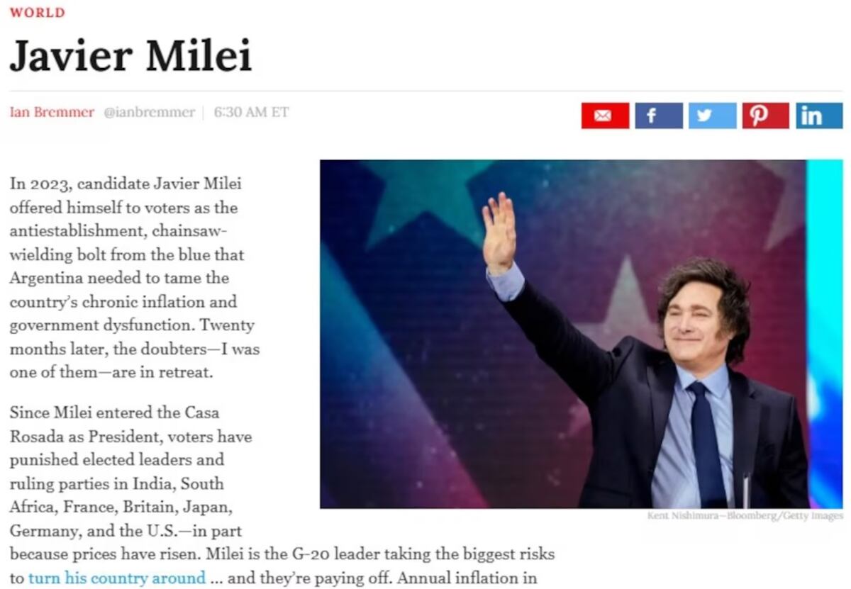 Javier Milei. En la lista de la revista Time.