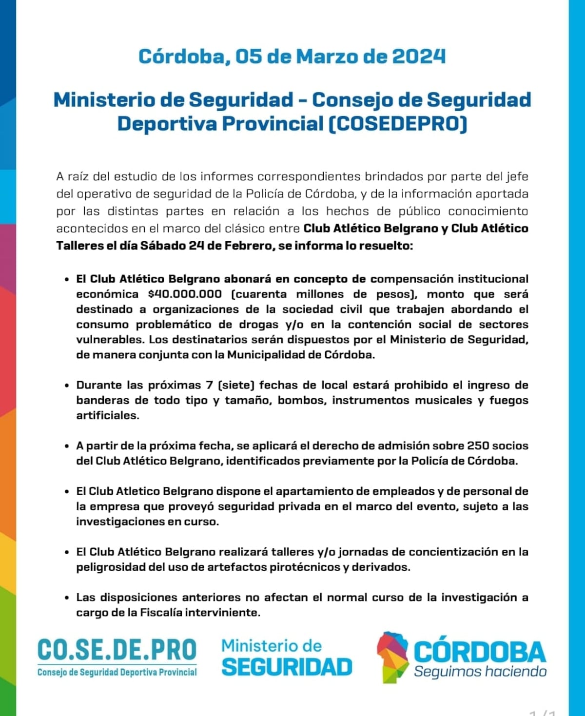Sanción aplicada a Belgrano