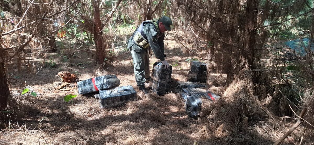 Los 18 bultos con 657 "ladrillos" secuestrados por Gendarmería Nacional en Misiones.