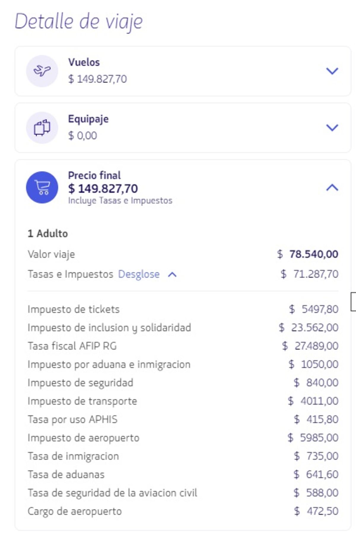 Ejemplo: viaje Buenos Aires-Nueva York en febrero de 2022, ida y vuelta
