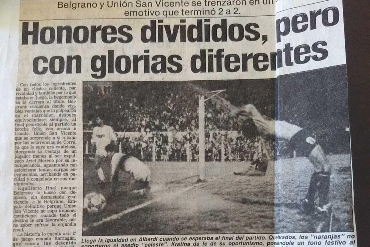 Recortes de diario del partido de futbol entre Belgrano Y USV. (Archivo)