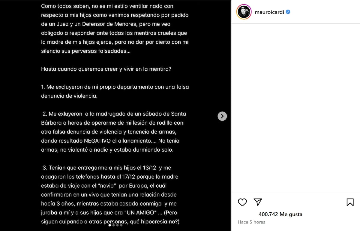 El descargo de Mauro Icardi tras blanquear su relación con China Suárez (Captura de pantalla)