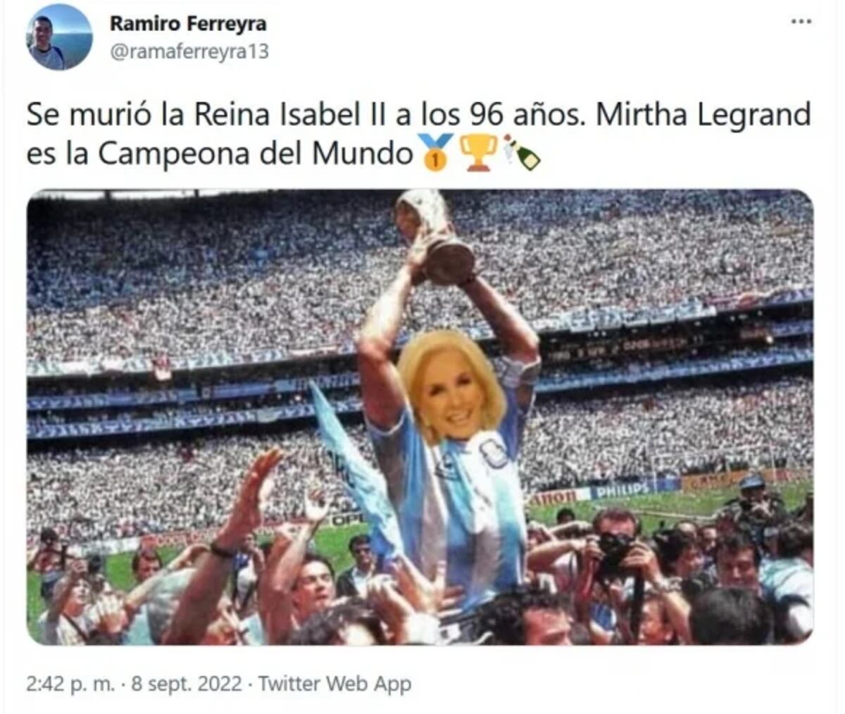 El meme de Mirtha en lugar de Diego Maradona fue el que le gustó a la conductora (Captura de pantalla).
