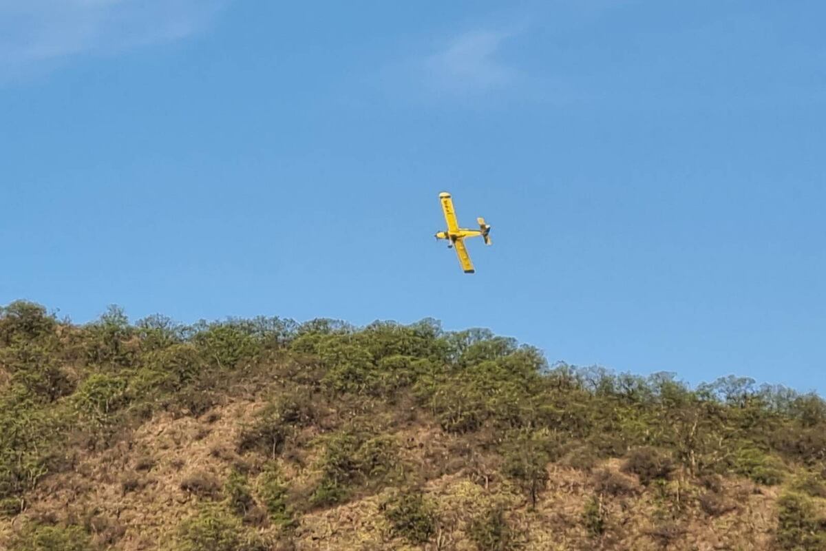 Avión hidrante combate un incendio en Traslasiera.
