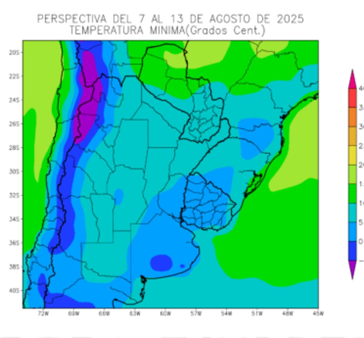 Temperatura mínima del 7 al 13 de agosto.