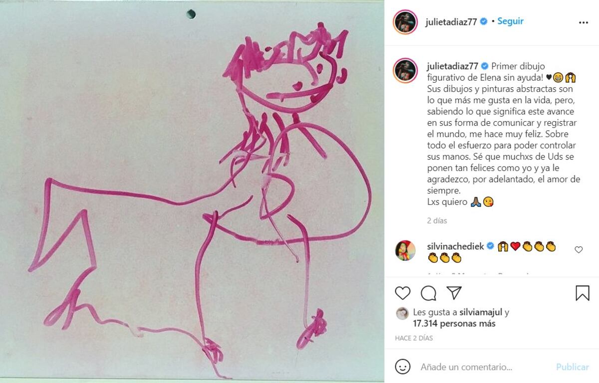 El posteo de Díaz sobre el dibujo de su hija. (Instagram).