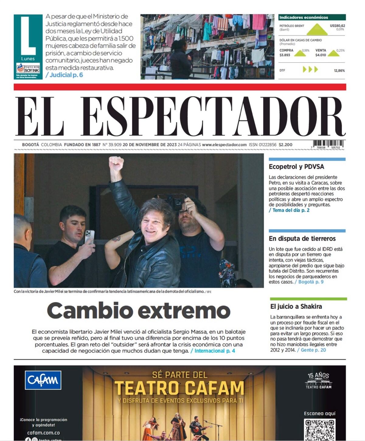 Las tapas de diarios con el triunfo de Milei.
