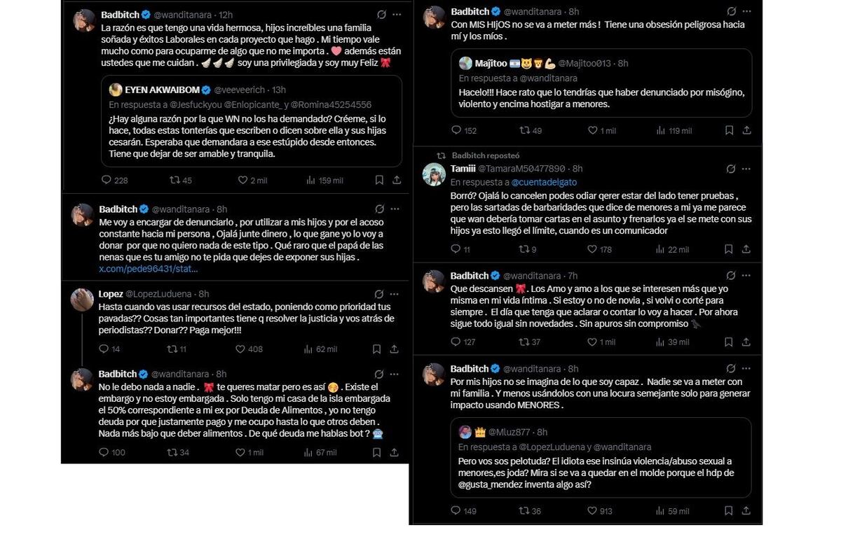 El descargo de Wanda Nara tras el amenazante mensaje de Méndez en X. (Fotos: captura de pantalla)