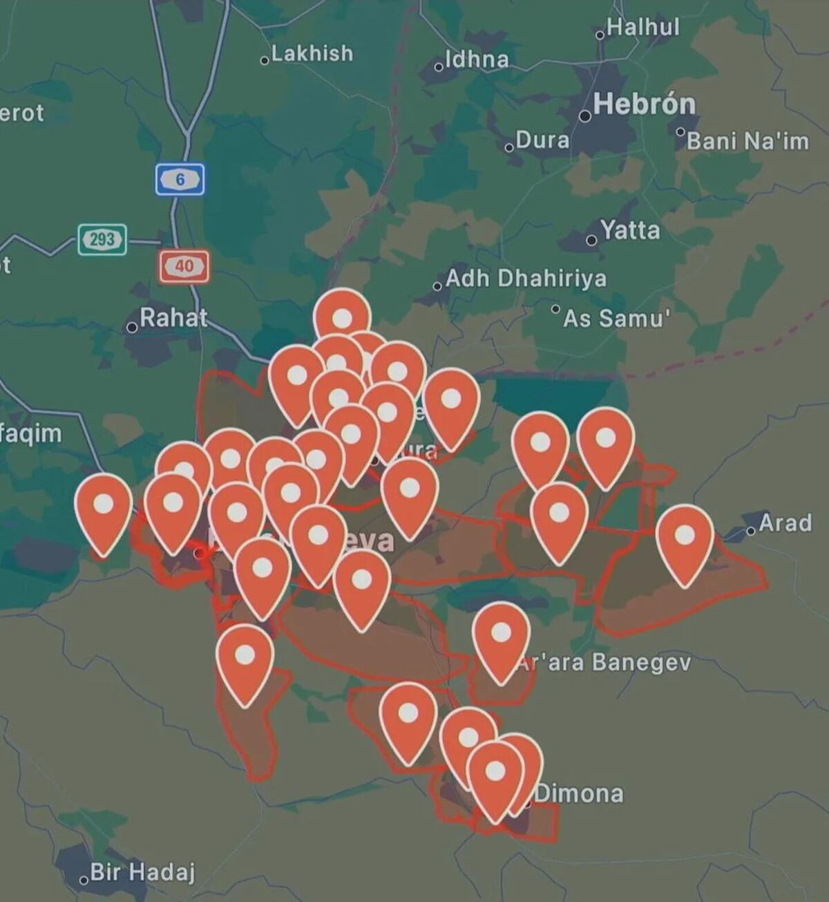 El mapa de las sirenas en Israel. (Gentileza TN)