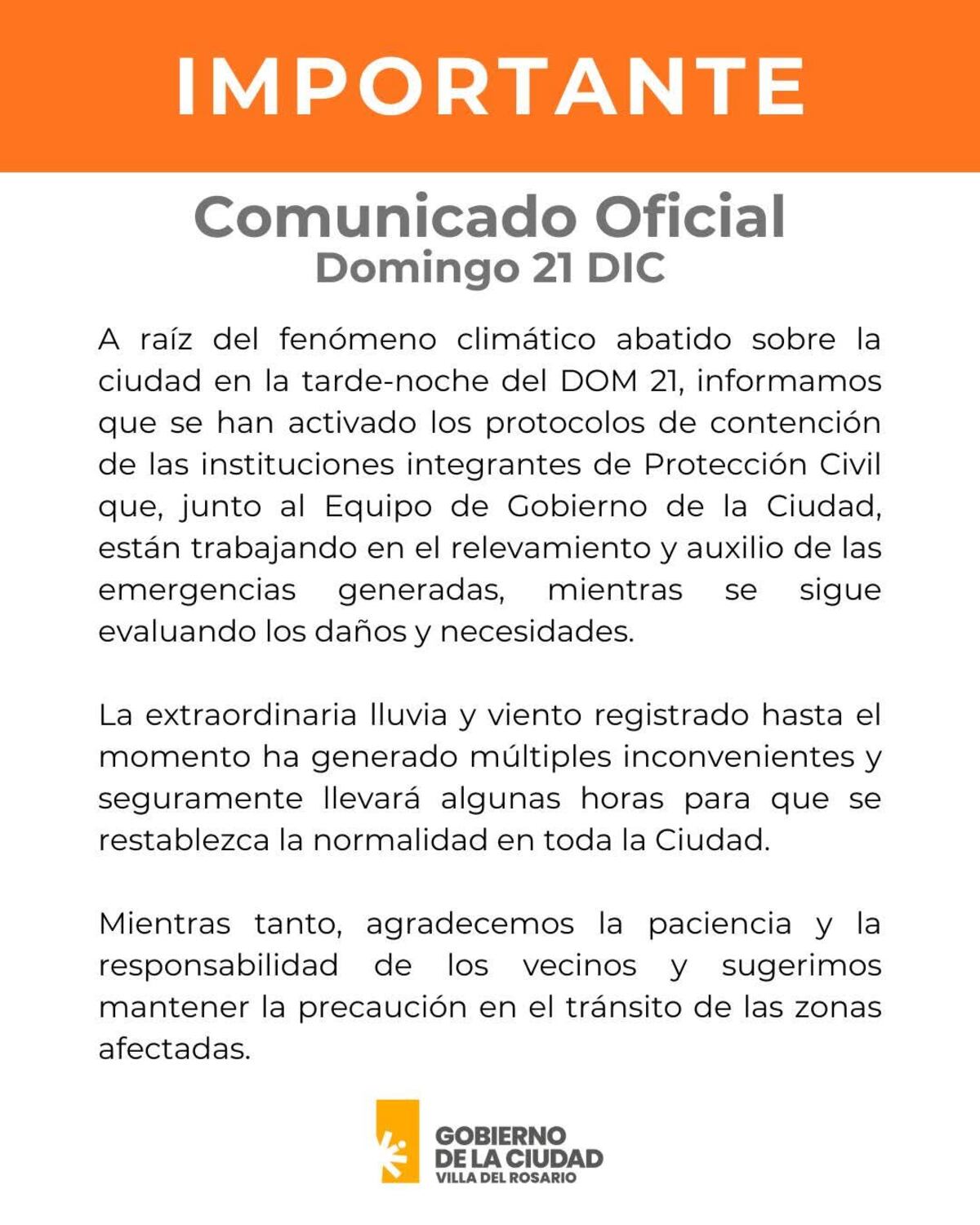 Temporal en Villa del Rosario: ráfagas intensas, granizo y cortes de luz masivos. (Gentileza)