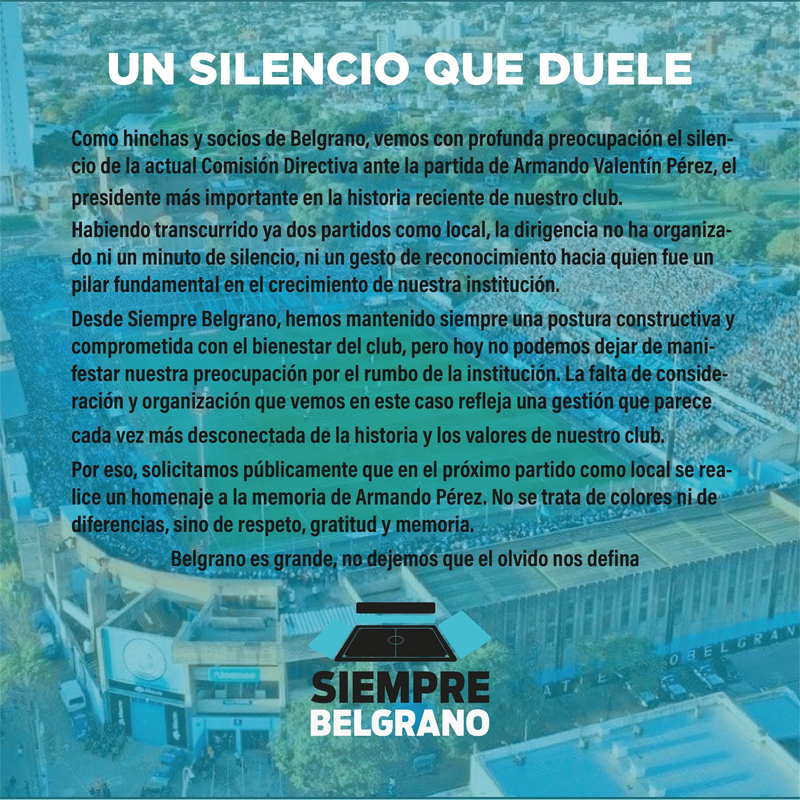 Comunicado de la agrupación Siempre Belgrano.