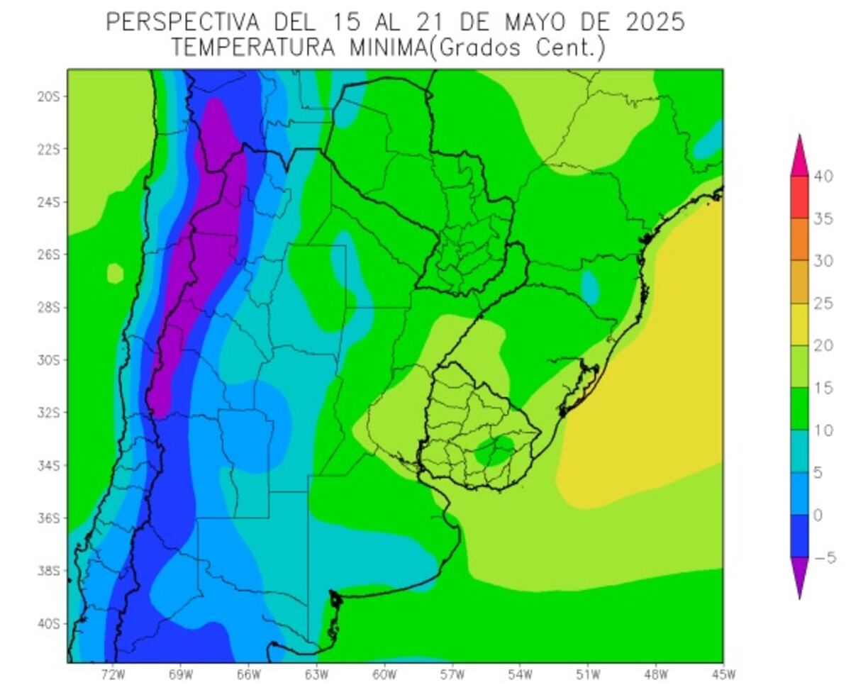 CLIMA EN CÓRDOBA. Del 15 al 21 de mayor de 2025. (Bolsa de Cereales de Buenos Aires)
