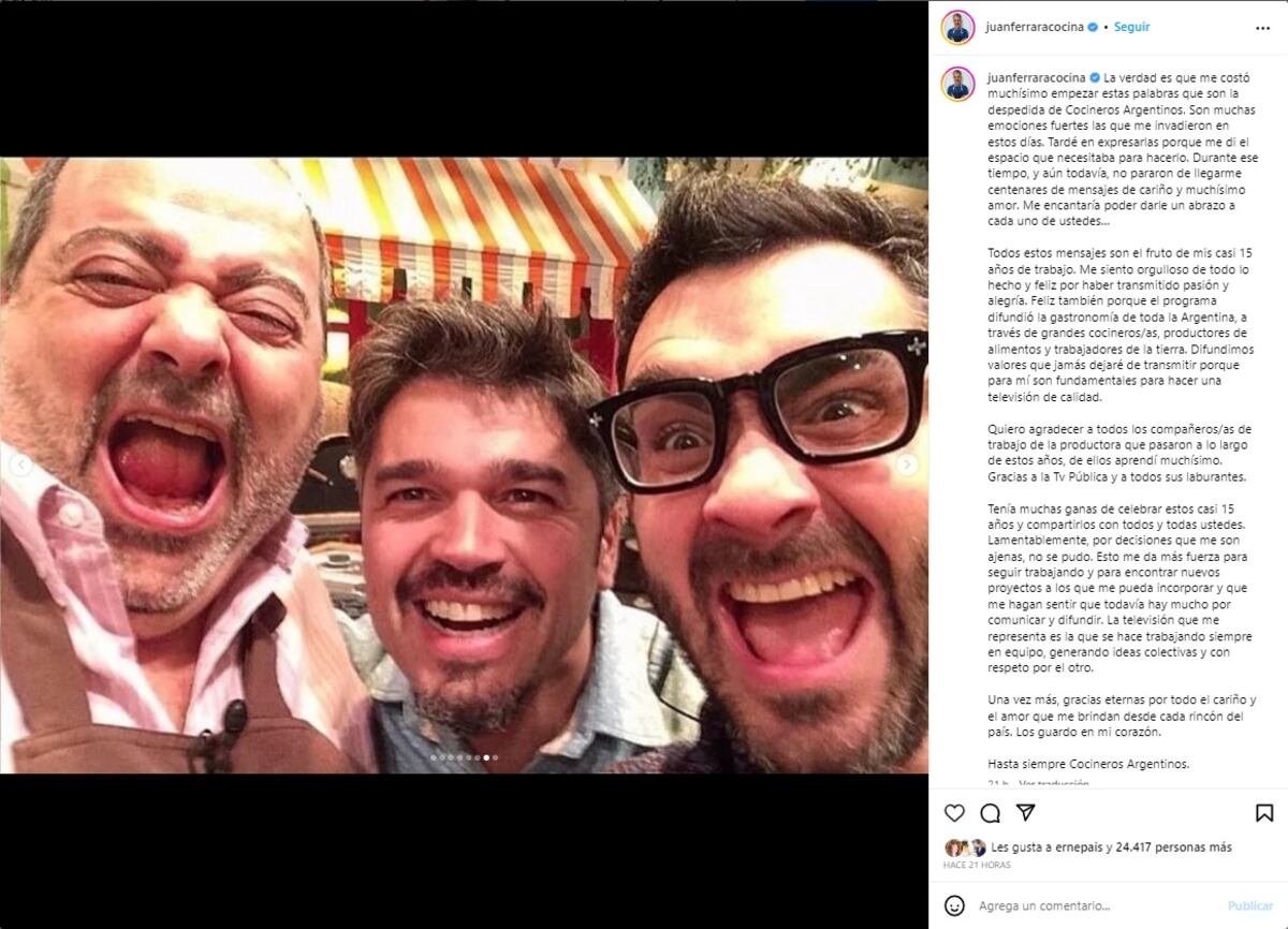 Juan Ferrara habló de su salida de Cocineros Argentinos.