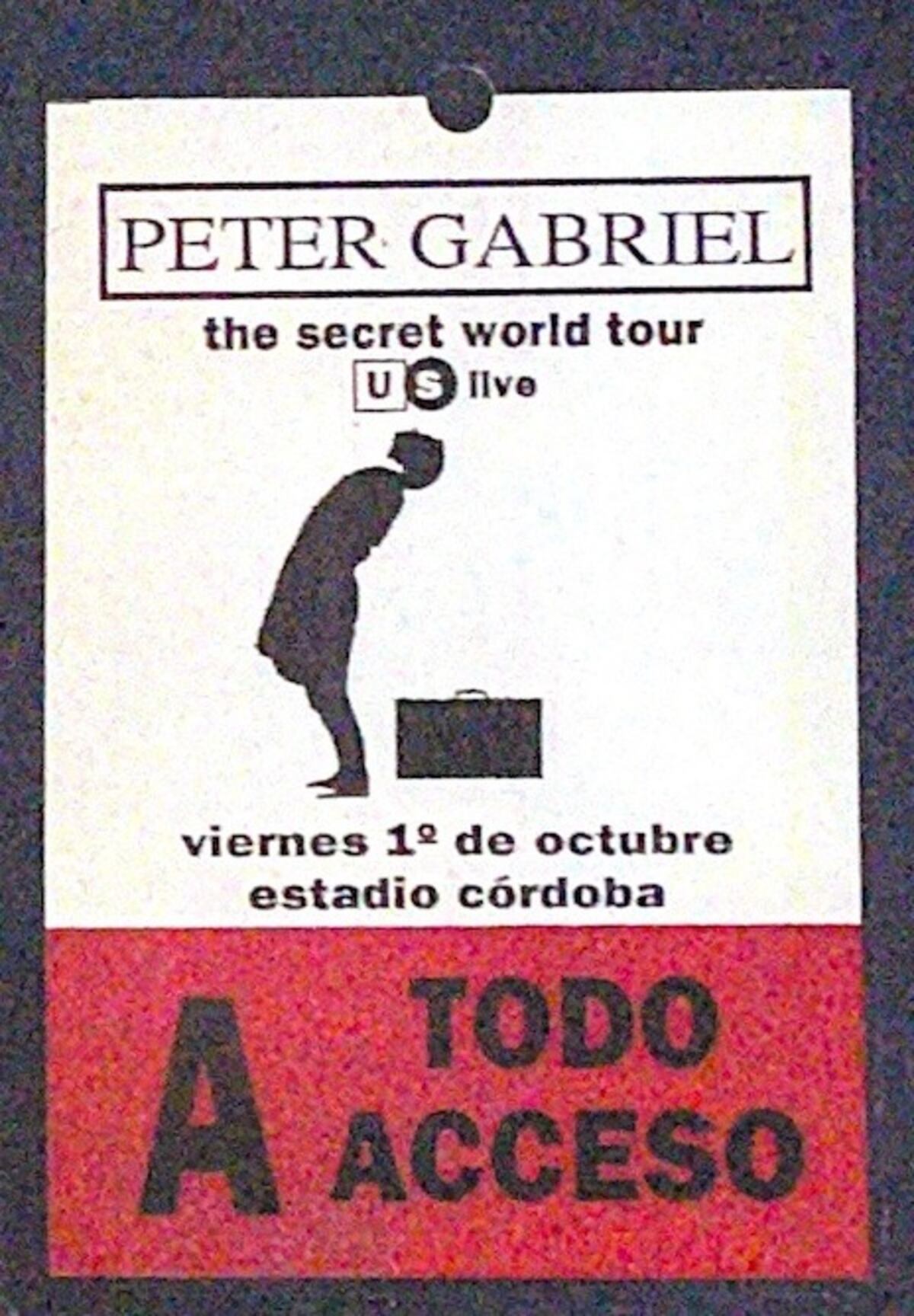 La credencial de Pía Arrigoni para trabajar en el show de Peter Gabriel en Córdoba. (Gentileza Pía Arrigoni)
