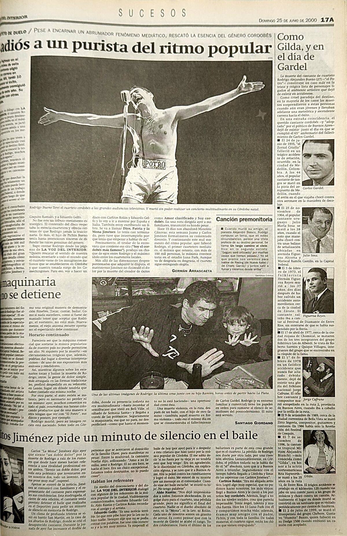 25 años sin Rodrigo: así reflejaba La Voz la muerte del "Potro" en junio de 2000.