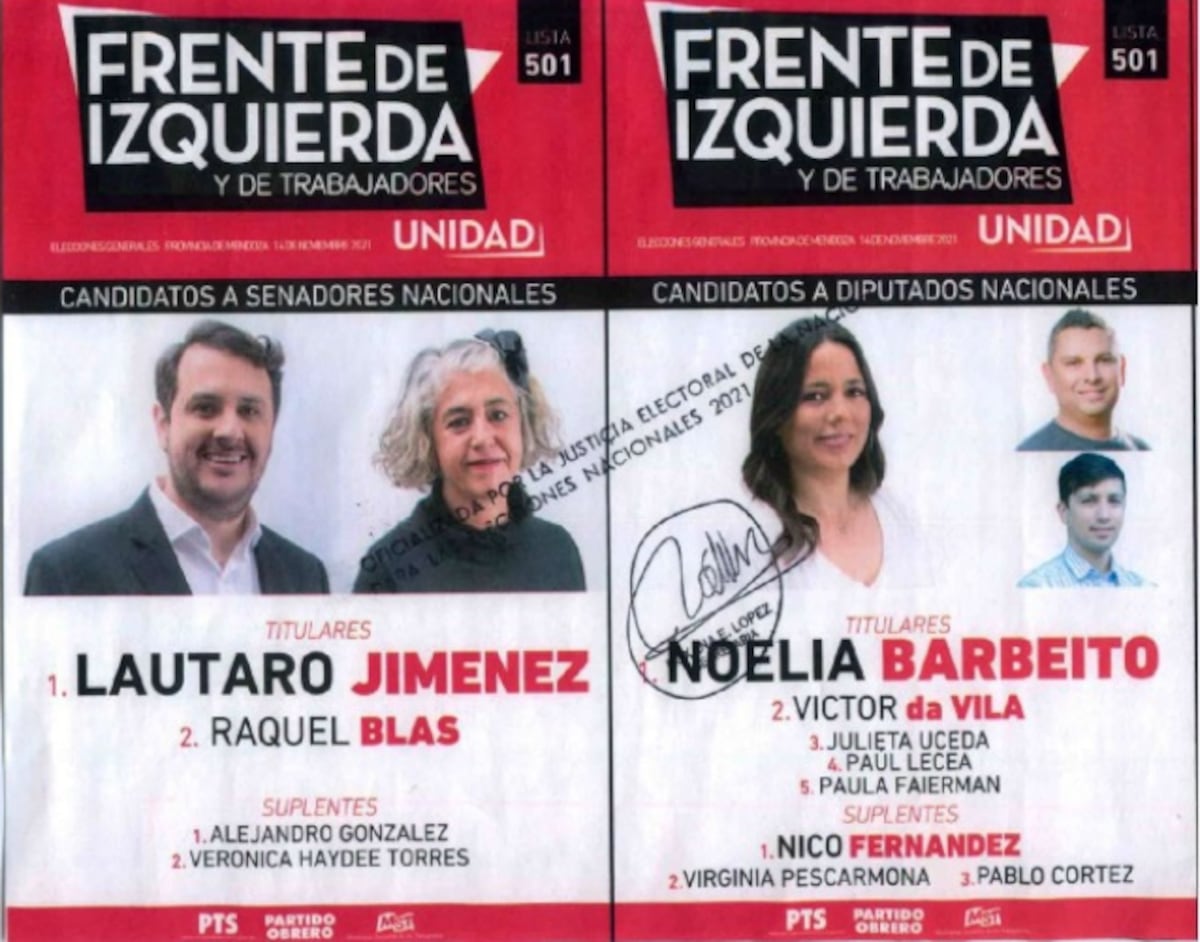 Boleta del Frente de Izquierda de Mendoza.