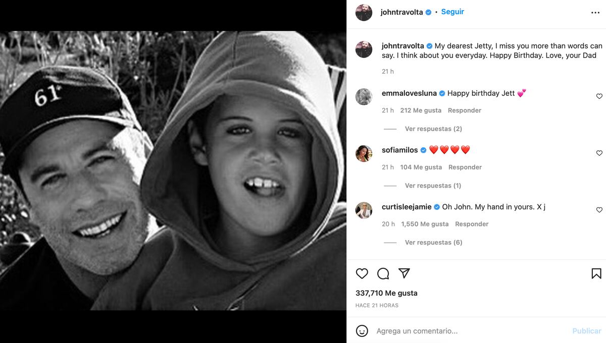 John Travolta recordó en Instagram a su hijo Jett, que hubiera cumplido 30 años.