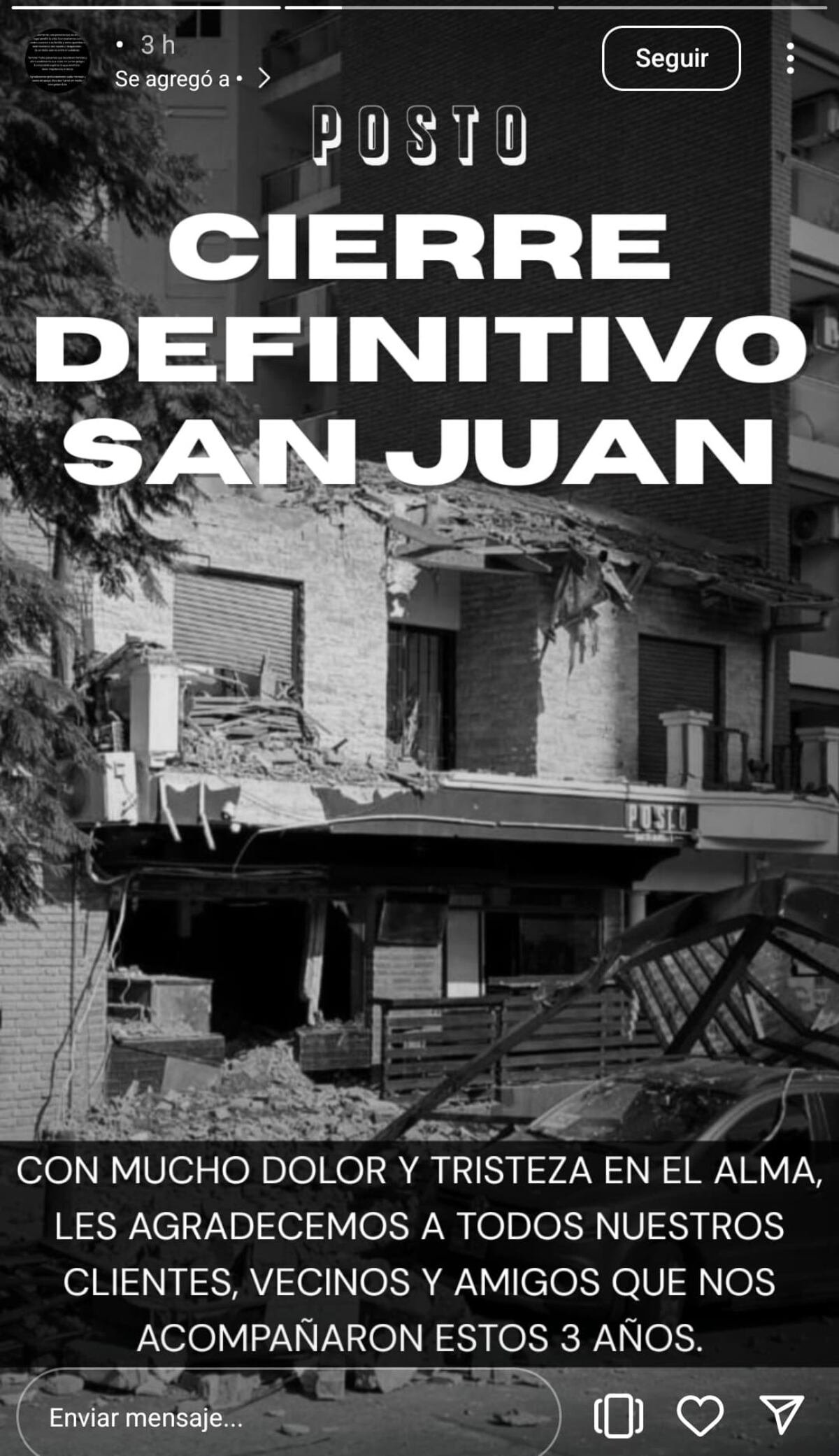 La decisión que tomó el bar Posto, que quedó destrozado tras el derrumbe fatal en Córdoba. (Captura)