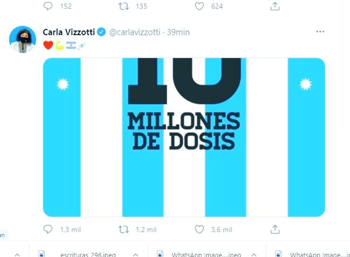 El festejo de Vizzotti por las 10 millones de vacunas.