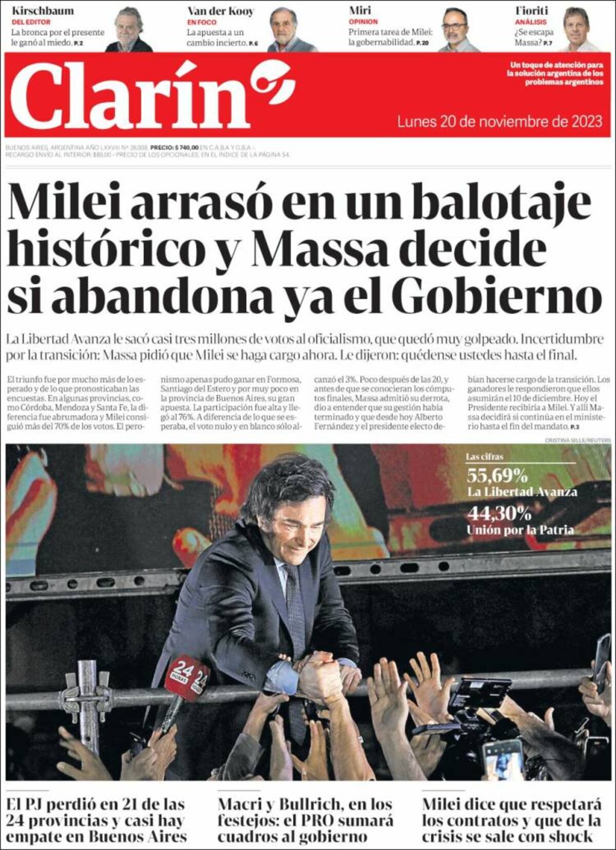 Las tapas de diarios argentinos y del mundo por el triunfo de Milei.