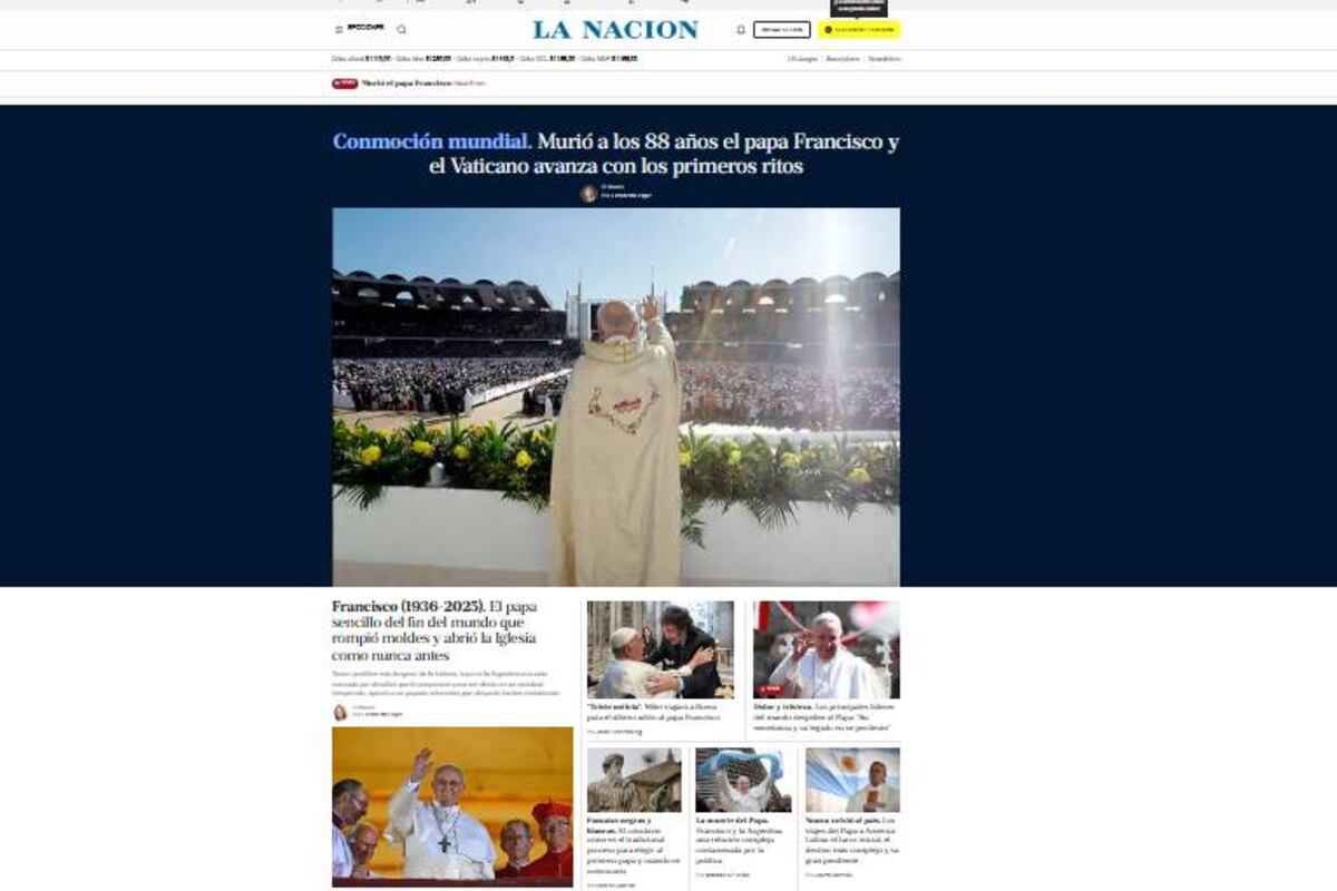 La Nación. Los portales del mundo se hicieron eco de la muerte dle Papa Francisco.