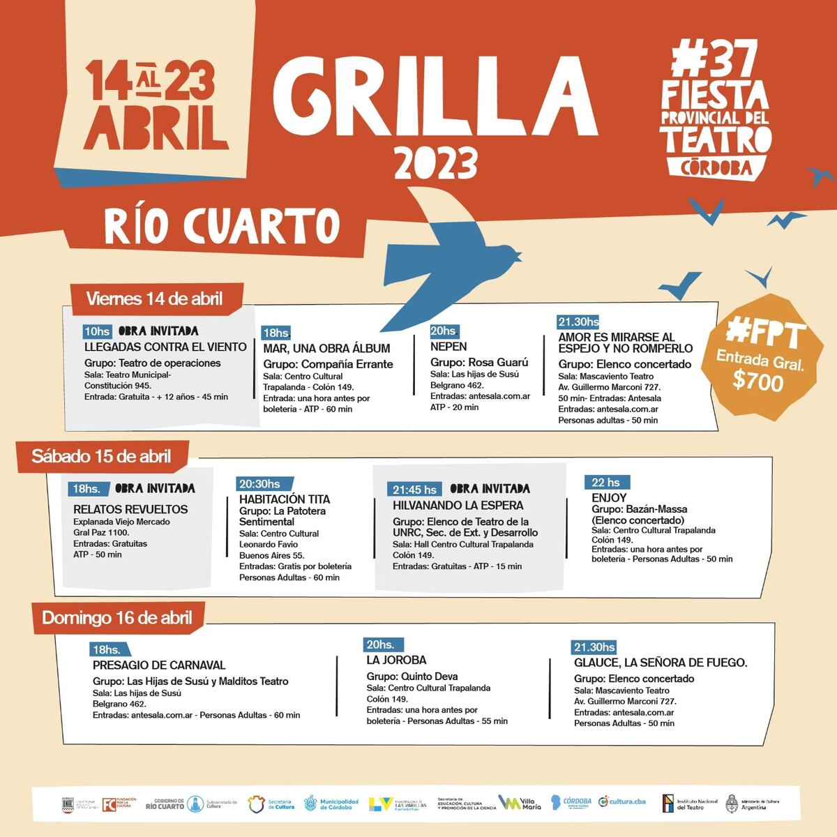 Teatro. Grilla de actividades en Río Cuarto.