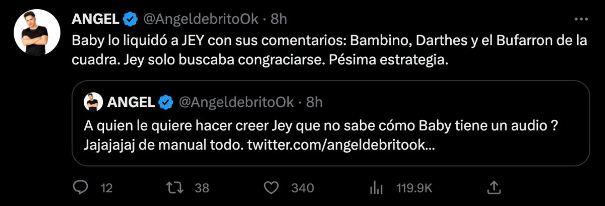 Los tuits de Ángel de Brito contra Baby Etchecopar y Jey Mammon.