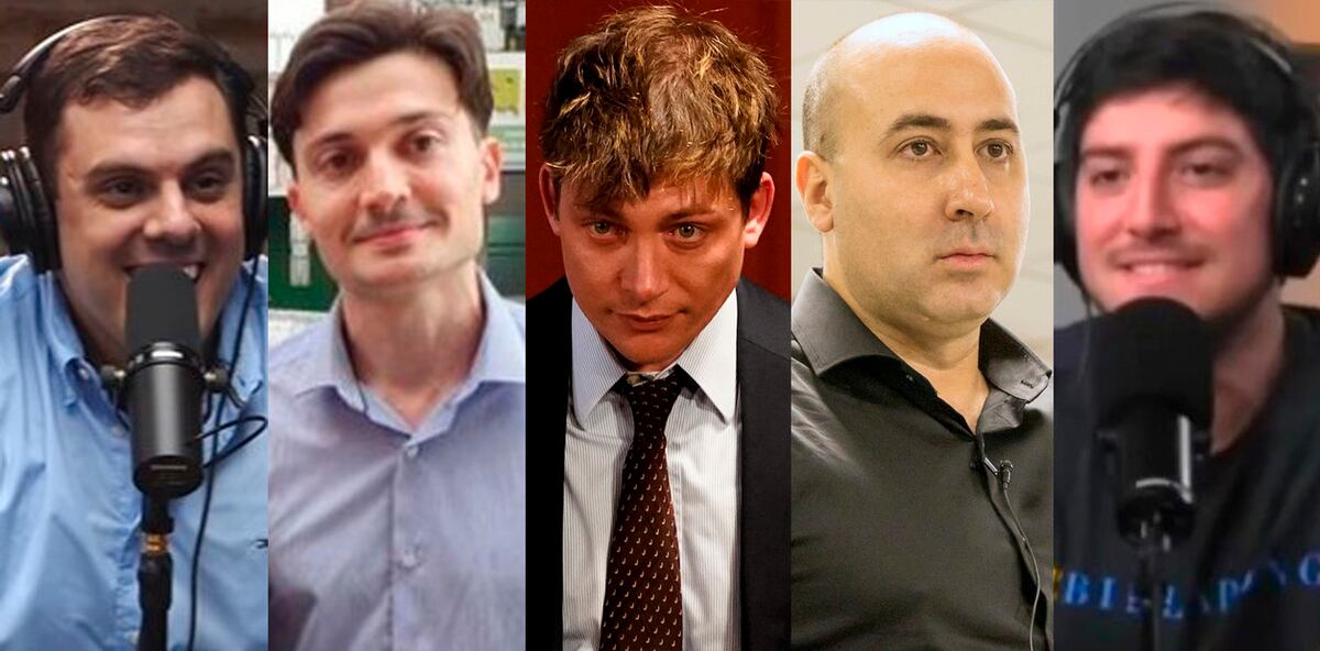 Daniel Parisini (Gordo Dan), Esteban Glavinich (Traductor Te Ama), Santiago Caputo, Fernando Cerimedo y Juan Carreira (Juan Doe), en las imágenes difundidas por Clarin.