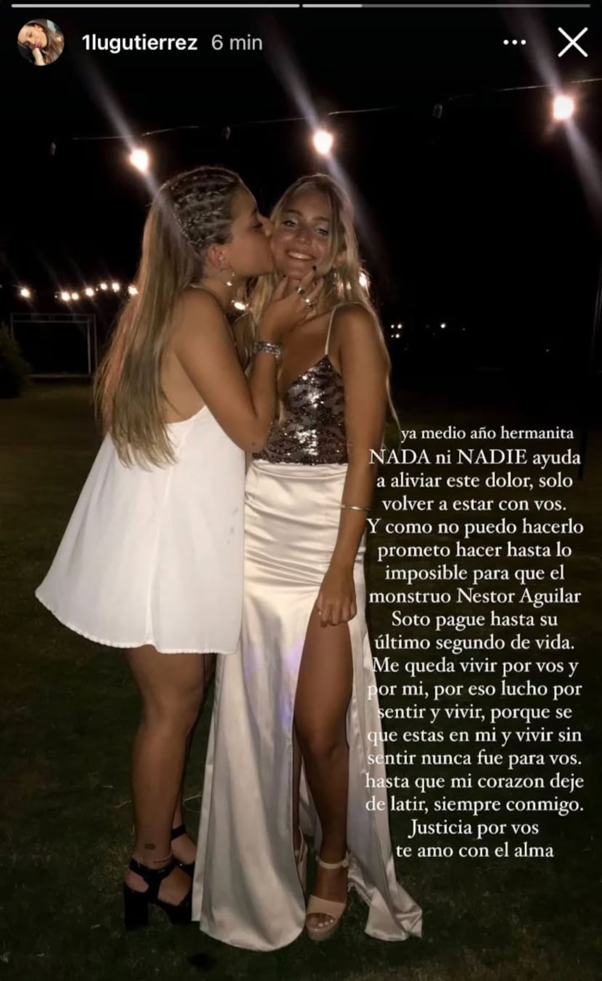 El mensaje de la hermana de Catalina Gutiérrez a 6 meses del crimen. (Gentileza)