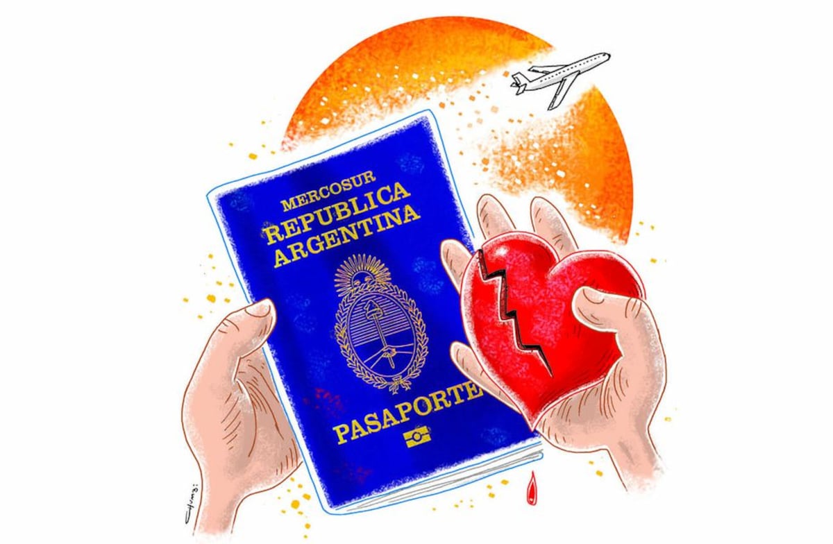 Los argentinos emigran a Europa actualmente, como en la crisis de 2001. (Ilustración de Chumbi)