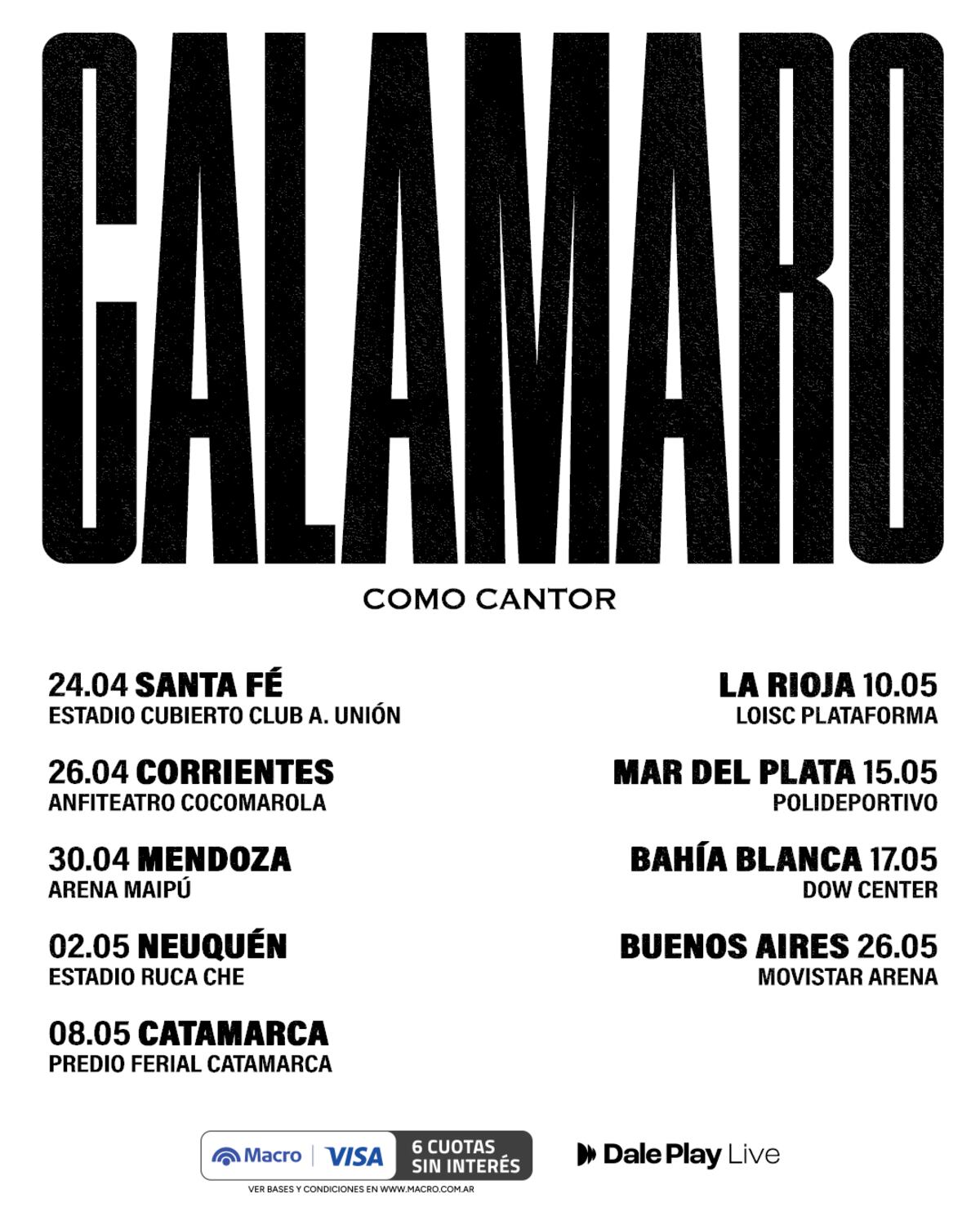 Las fechas para la gira nacional de Como cantor.